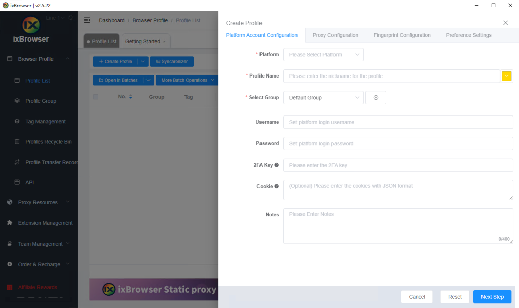 create a browser profile